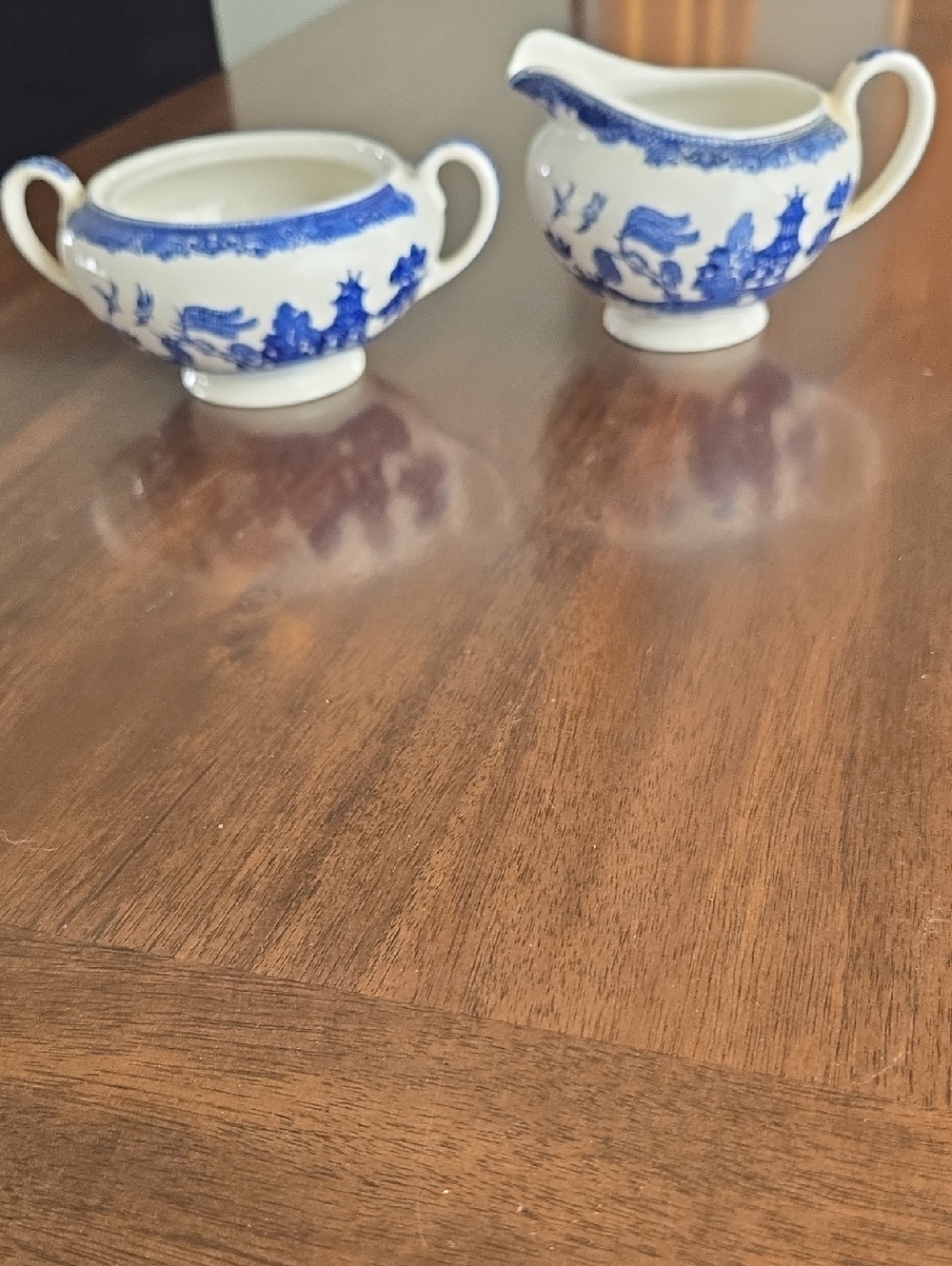 Vintage Blue Willow Cream And Sugar Bowl
